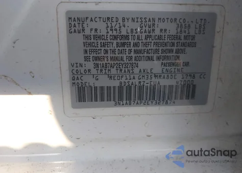2014 Nissan Sentra Sr from USA, damaged, VIN 3N1AB7AP2EY327874